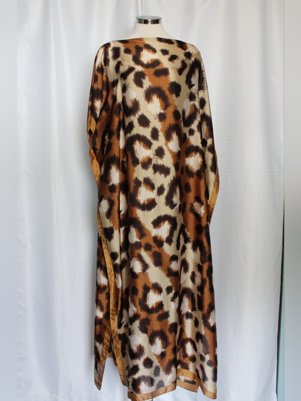 Leopard Print Satin-Look Maxi Caftan Cover Up One Size